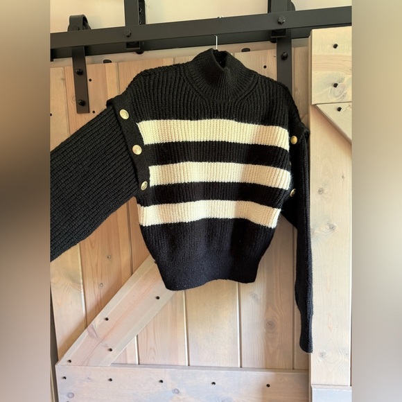 NWT Mango Black and Cream Striped Turtleneck Sweater - Picture 7 of 9